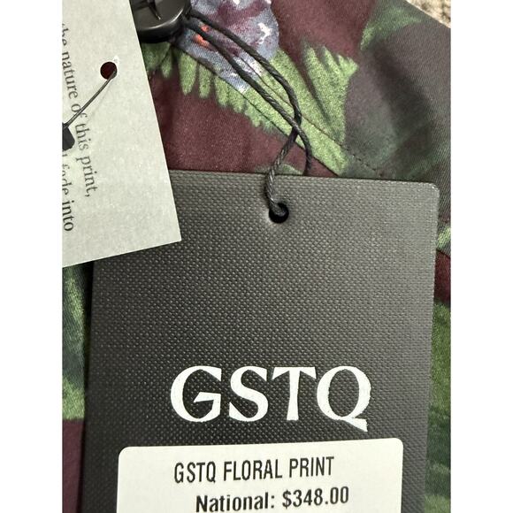 GSTQ Jacket Mens Small Burgundy Green Floral Bomber MSRP $349Lightweight Zip Up - Picture 6 of 10